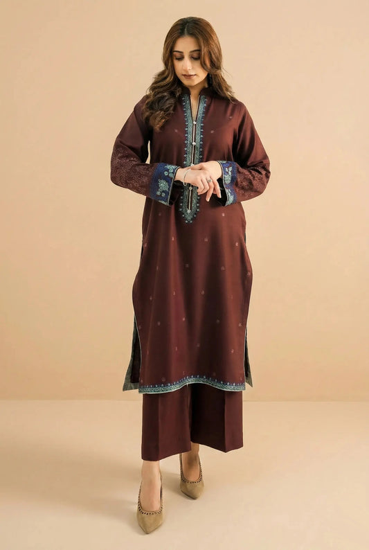 FIZZA - Brown Alpine Peach Embroidered 2-Piece Suit | Winter Collection 2025
