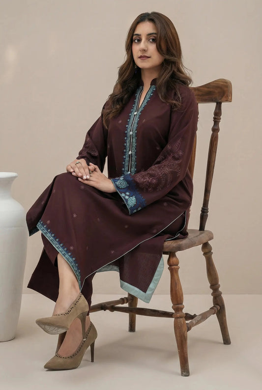 FIZZA - Brown Alpine Peach Embroidered 2-Piece Suit | Winter Collection 2025