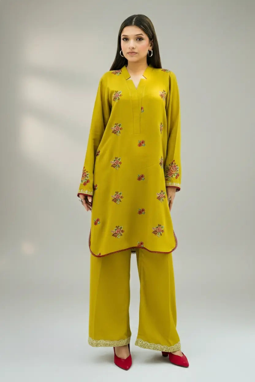 GUL E LALA - Silk Karandi Parrot Green Embroidered 2-Piece Suit | Winter Collection 2025