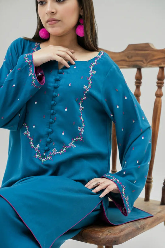 AMBER - Silk Karandi Zinc Embroidered 2-Piece Suit | Winter Collection 2025