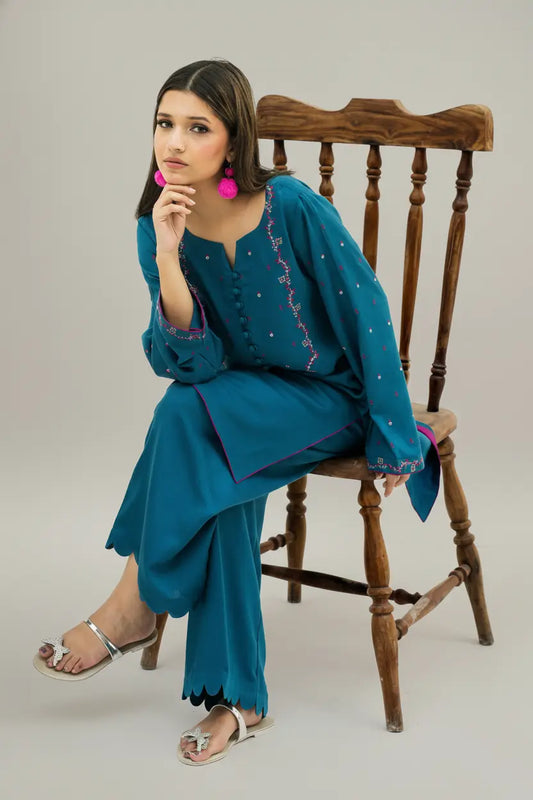 AMBER - Silk Karandi Zinc Embroidered 2-Piece Suit | Winter Collection 2025